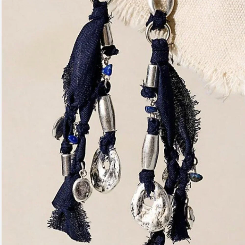 NWT Free People Pretty Baby Earrings in Navy/Silver